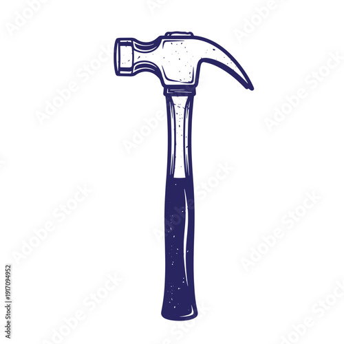 Grunge texture Drawing of a hammer with a handle on white background  a simple illustration of a common tool used for pounding and shaping Vintage Style