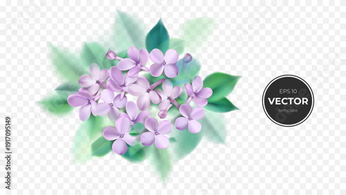 Delicate lavender flowers adorned with lush green leaves in a vibrant design.