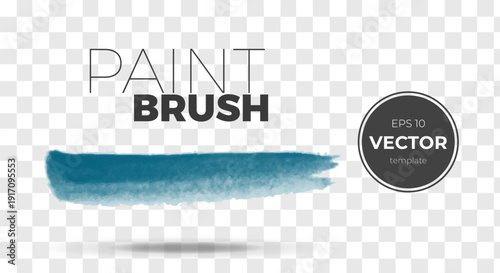 Stylish paint brush stroke in teal color on a transparent background.