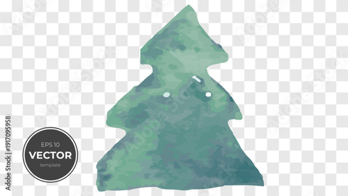 Stylized green watercolor Christmas tree illustration in a minimalist design.