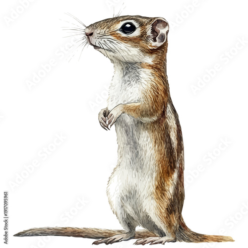Gerbil, illustration watercolor artwork with subtle gradients and elegant contours, isolated on a white background.