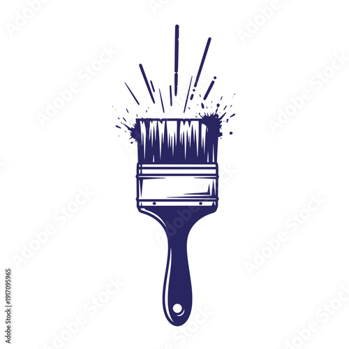 Grunge texture Paint brush with splashes of paint on white background  artistic tool for painting and design Vintage Style