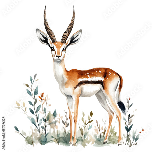 watercolor of Gazelle, vector clipart, isolated on a white background.