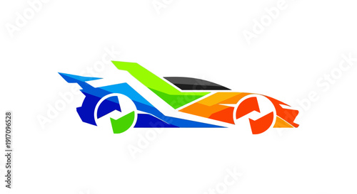 Colorful Abstract Racing Car Logo Design.