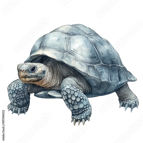 GalApagos Tortoise, illustration watercolor with dynamic strokes and balanced color harmony, isolated on a white background.