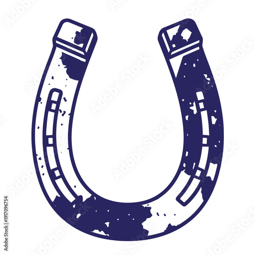 Grunge texture Vintage horseshoe illustration with a distressed texture on a white background  symbol of good luck and fortune Vintage Style