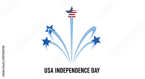 USA Independence Day icon with fireworks and stars, patriotic symbol, vector illustration