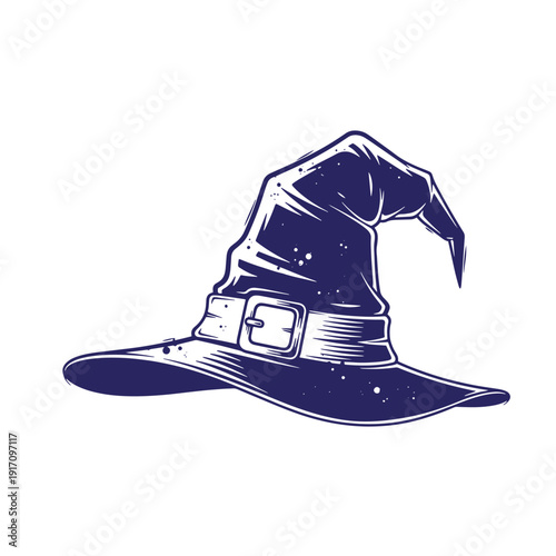 Grunge texture Vintage witch hat with buckle and pointed top for Halloween or magic themes  decorative illustration Vintage Style