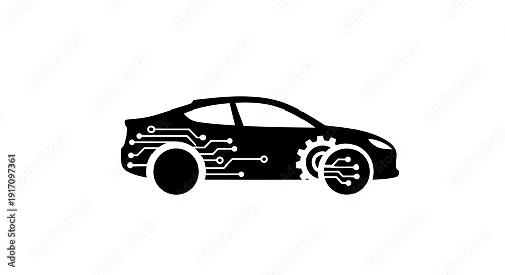 Fototapeta premium Electric Car Illustration with Mechanical Components.