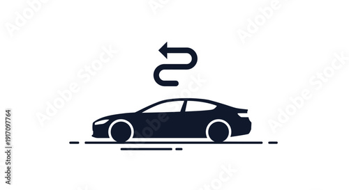 Car Turning with Arrow Illustration.
