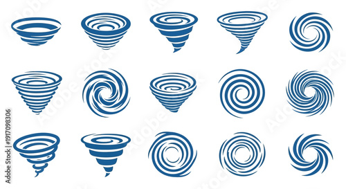Set of 13 blue tornado icons vector