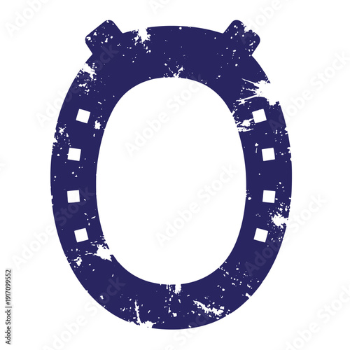 Grunge texture blue grungy film strip frame with oval shape and holes for projection on white surface Vintage Style