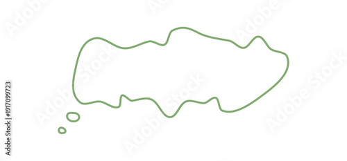 Hand drawn squiggle speech box icon in green with a round bubble style. Outlined textbox and chat cloud create a playful message form. Unique visual for comic dialogue or creative communication.