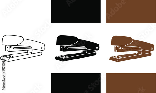 Stapler icon illustration in multiple styles and color variations displayed