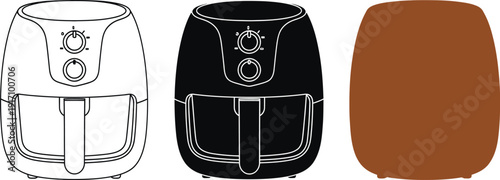 Modern air fryer kitchen appliance illustrated in various color options available