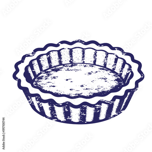 Grunge texture Vintage style illustration of a single empty tart pan with a wavy edge  baking dish Vintage Style