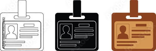Set of three identification badge icons in different colors and designs