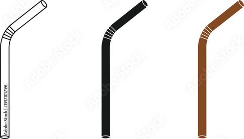 Three bendy straws in different colors with flexible necks