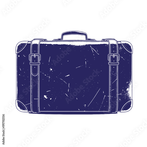 Grunge texture Vintage navy blue leather briefcase with metal buckles and handle on white background Vintage Style