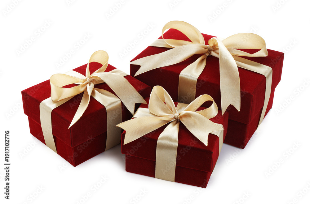 Fototapeta premium Saint Valentine's day. Beautiful velvet gift boxes isolated on white