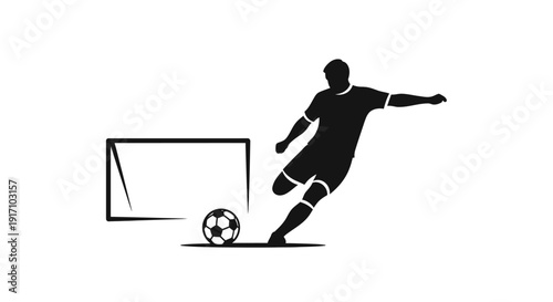 Soccer Player Kicking Ball Towards Goal.