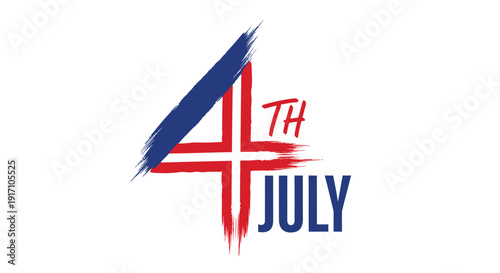 4th of July patriotic vector icon with American flag colors and brush stroke design