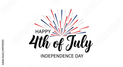 4th of July greeting card template, Happy Independence Day vector illustration with firework explosion, patriotic celebration design element.