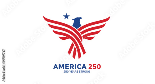America 250 logo vector, patriotic eagle symbol with star and text, red, white and blue colors.