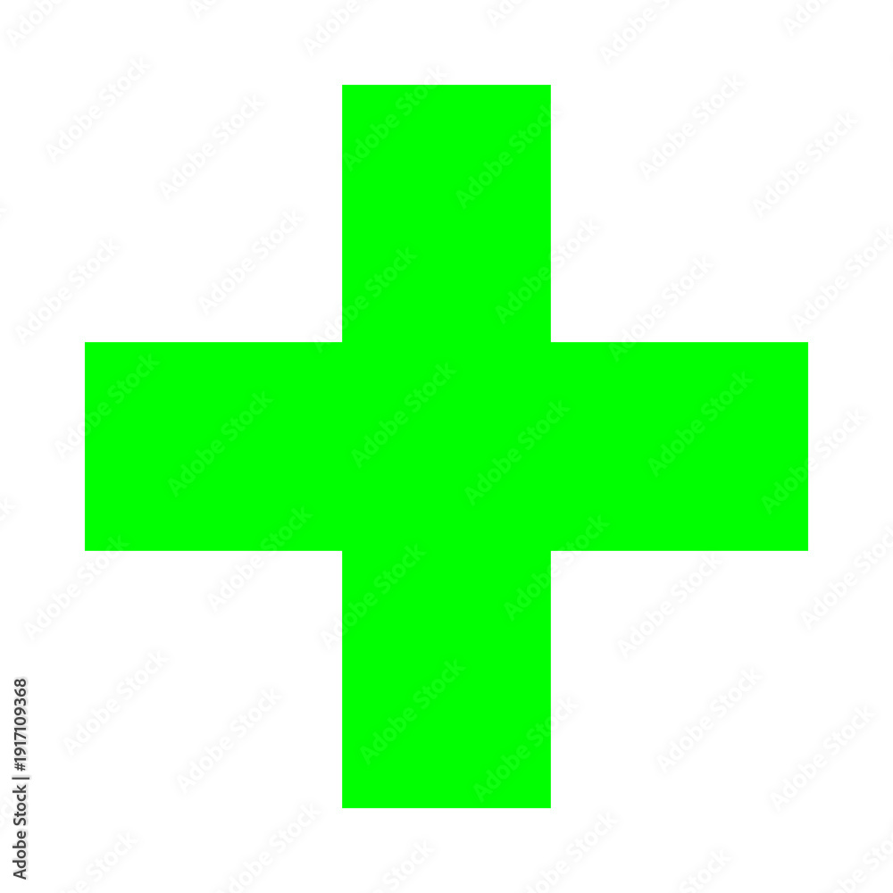 Fototapeta premium Green Plus Icon. Green Cross Sign, Plus Symbol Medical Logo Icon.