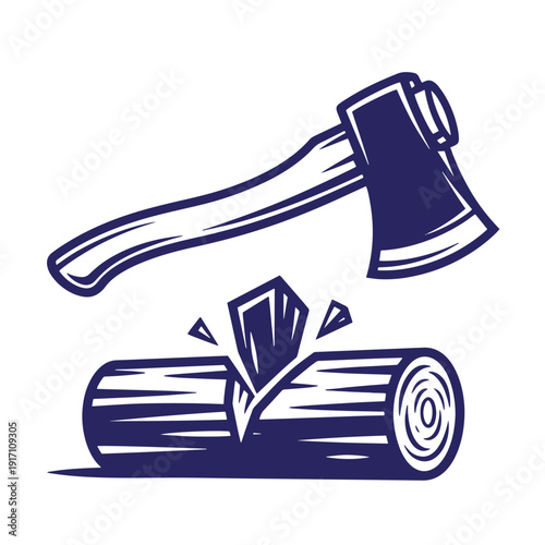axe hitting a log with splinters flying off in a graphic illustration style