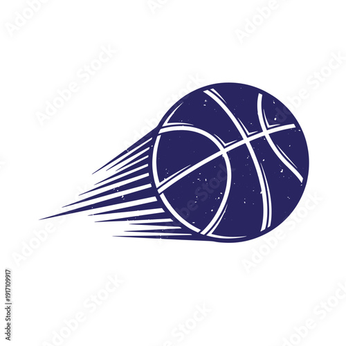 Dark blue basketball with white lines moving fast with motion lines  sports equipment in action