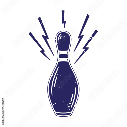 dark blue bowling pin with lightning bolts striking  illustration of a bowling pin with electric shock