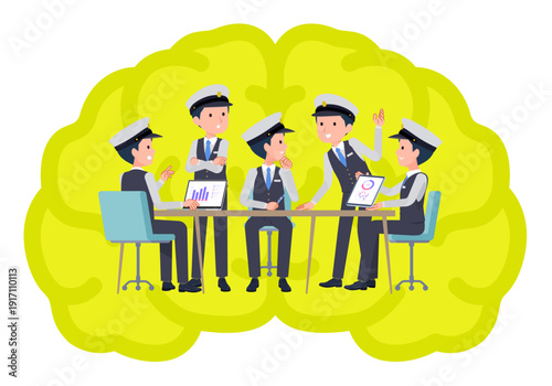 脳内会議をする運転手男性のセット