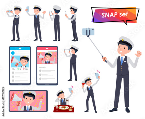 スマホで撮影する運転手男性のセット