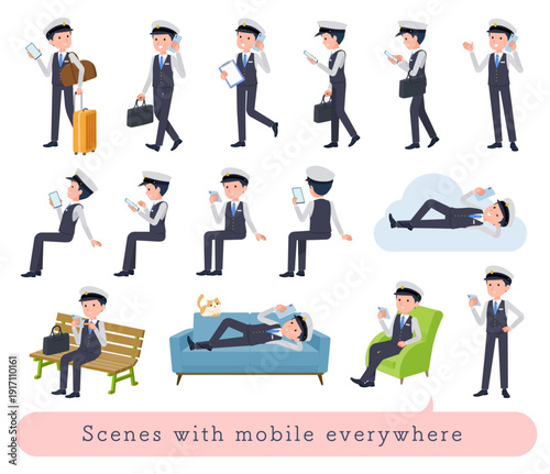 色々なシーンでスマホを使う運転手男性のセット