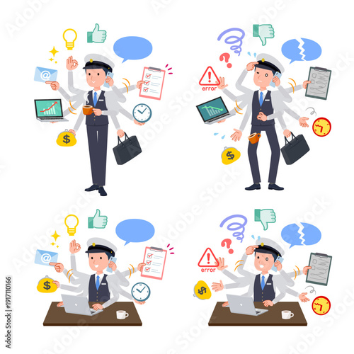 オフィスでマルチタスクをこなす運転手男性のセット