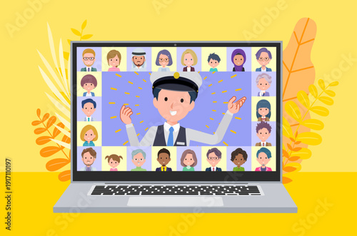 オンラインでプレゼンテーションしている運転手男性のセット