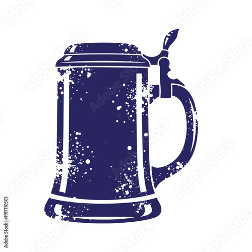 Grunge texture Vintage beer mug with lid and handle illustration  grungy design element for Oktoberfest or pub decoration Vintage Style