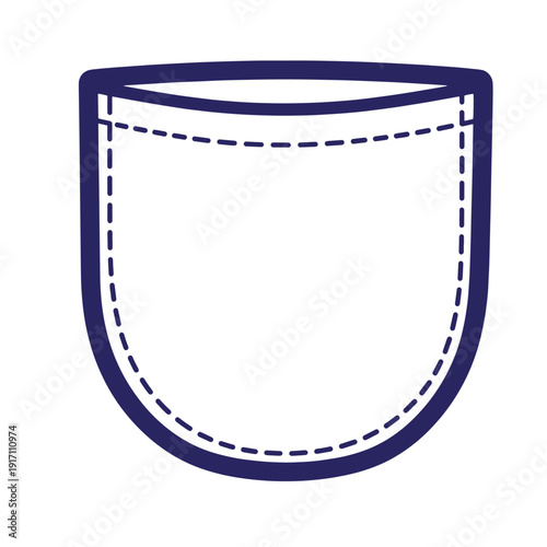 Navy blue line drawing of a cup with dashed stitching lines on white