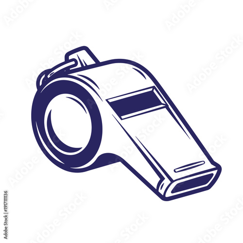 Referee whistle illustration in blue color on white background  sports equipment