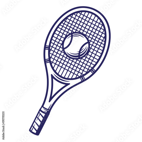 Tennis racket with ball on white background for sports and recreation activities