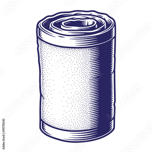 Vintagestyle illustration of a rolledup mat or rug with a dotted pattern