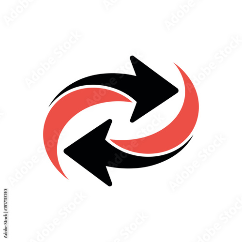 A circular logo with two arrows exchanging places