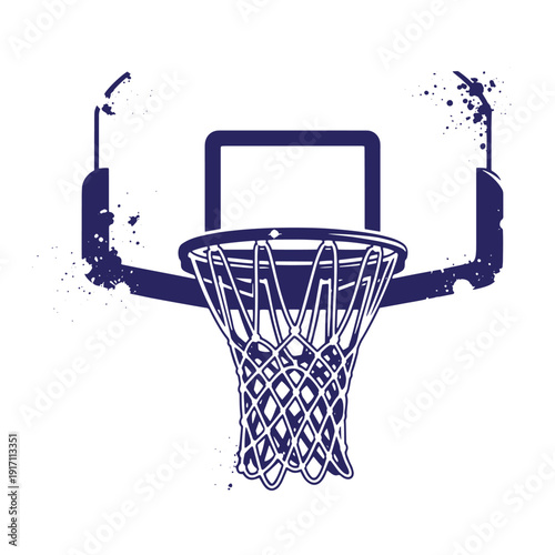 Grunge texture Basketball hoop with net and backboard in grunge style illustration for sports design  athletic equipment for basketball players Vintage Style