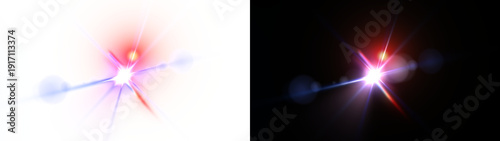 Abstract lens flares with vibrant colors illuminate a dark background, featuring dynamic light streaks