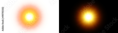 A glowing orange celestial body radiates light in a minimalist style against a black background