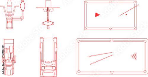Ergonomic office workstation collection featuring modular desks and collaborative meeting table layouts for interior plans.