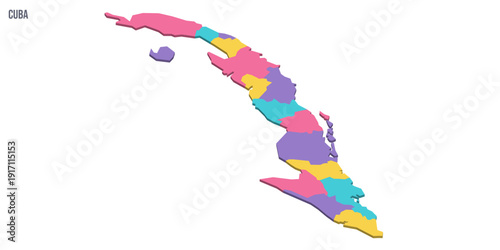 Cuba political map of administrative divisions - provinces. Colorful isometric blank vector map.