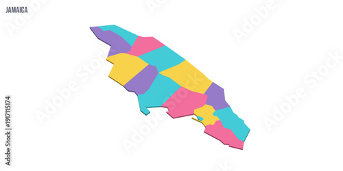 Jamaica political map of administrative divisions - parishes. Colorful isometric blank vector map.