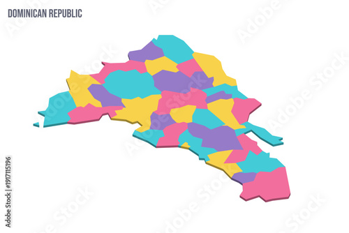 Dominican Republic political map of administrative divisions - provinces and national district. Colorful isometric blank vector map.